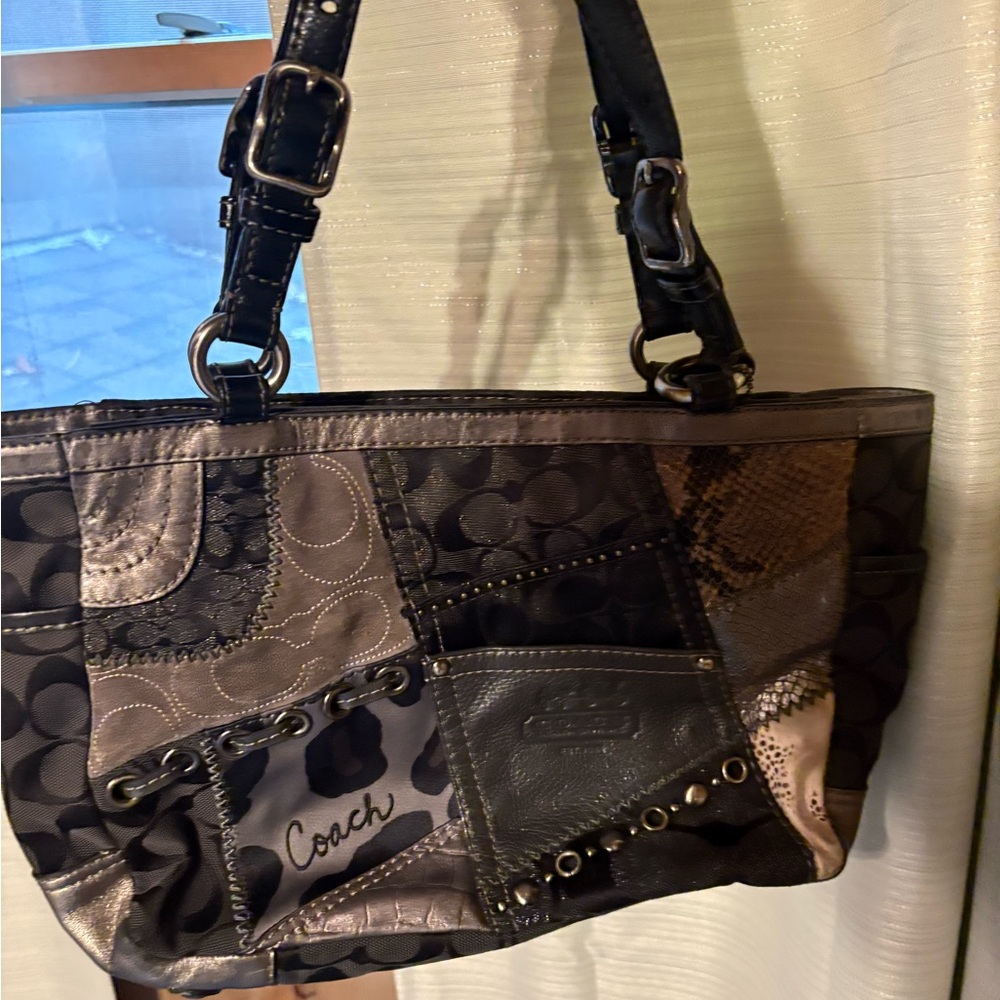 Coach Patchwork Tote Bag - Black and pewter